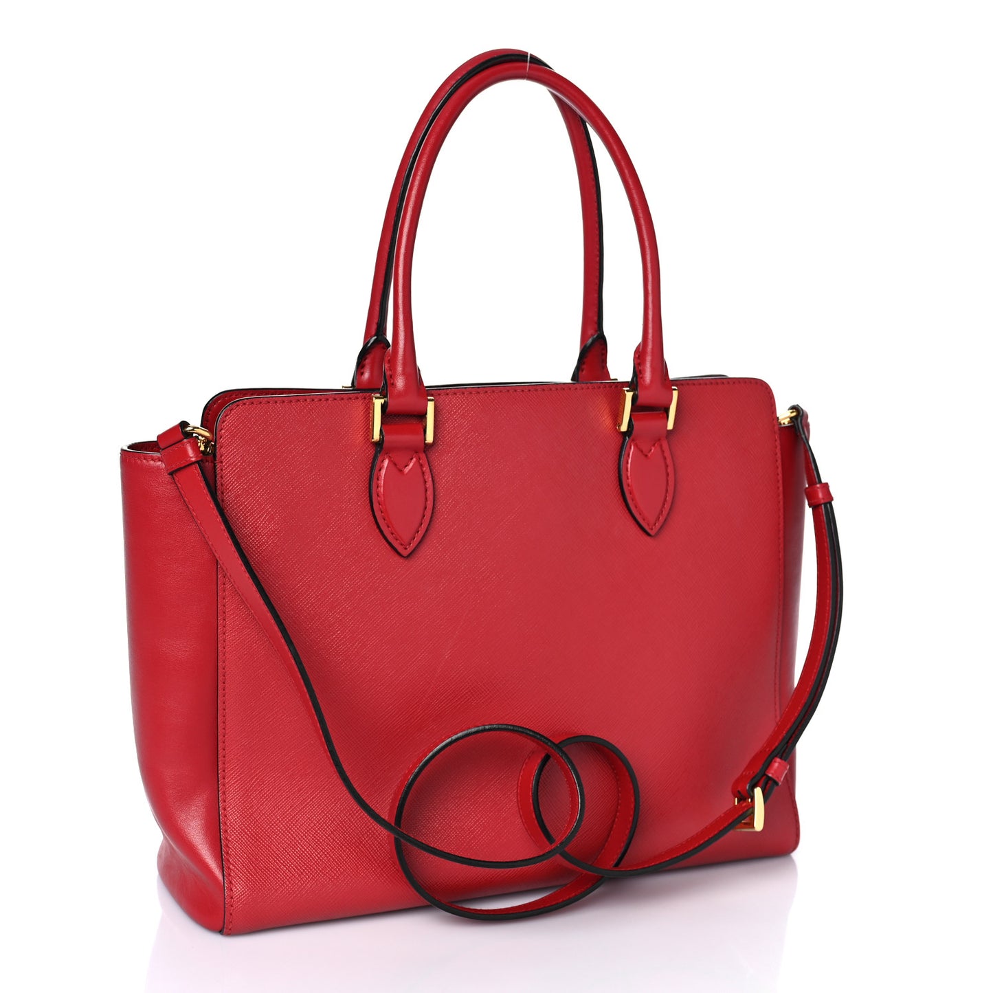 Saffiano Soft Calfskin Small Zippered Tote Fuoco
