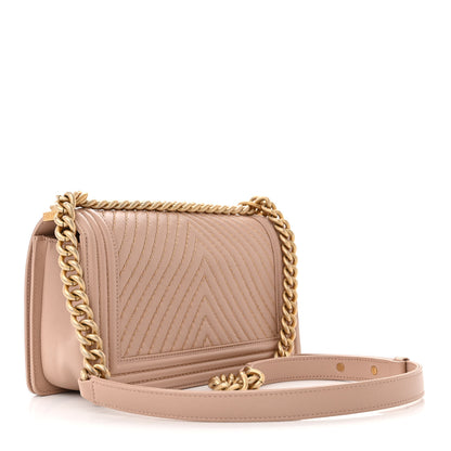 Chanel Lambskin Chevron Chain Stitched Medium Boy Flap Beige 3 of 14