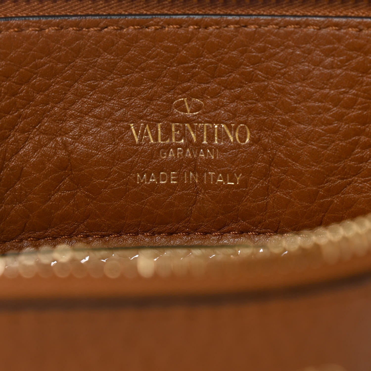 Valentino Garavani Raffia Calfskin Large Rockstud Zip Pouch Naturale Saddle Brown 6 of 6