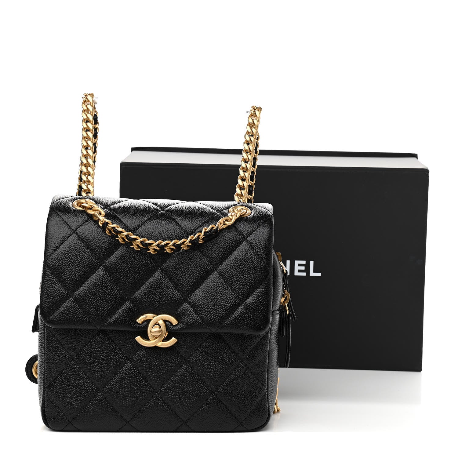 Chanel Shiny Caviar Quilted Chain Melody Backpack Black 11 of 11