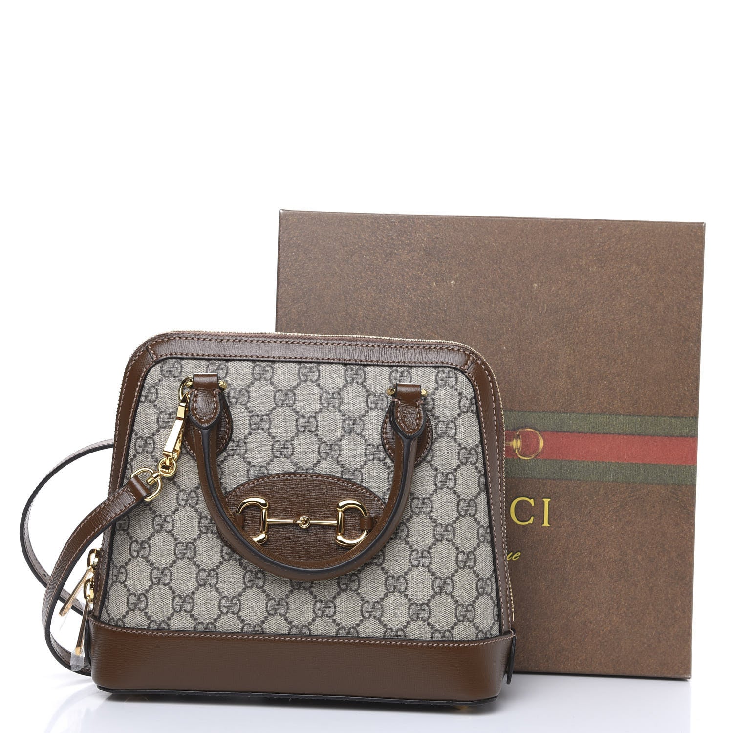 Gucci GG Supreme Monogram Azalea Calfskin Small Horsebit 1955 Top Handle Bag Beige Ebony Brown Sugar 11 of 11