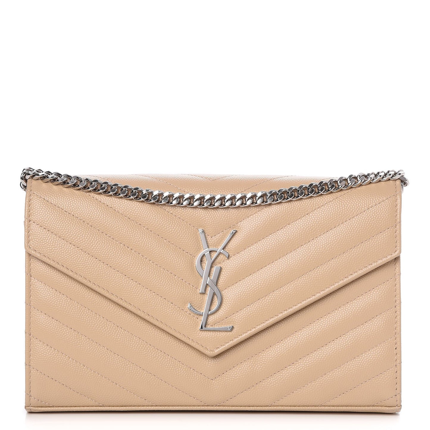 Grain De Poudre Matelasse Chevron Monogram Chain Wallet Nude Powder