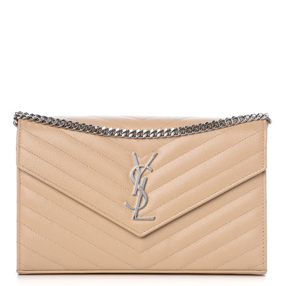 Saint Laurent Grain De Poudre Matelasse Chevron Monogram Chain Wallet Nude Powder 1 of 9