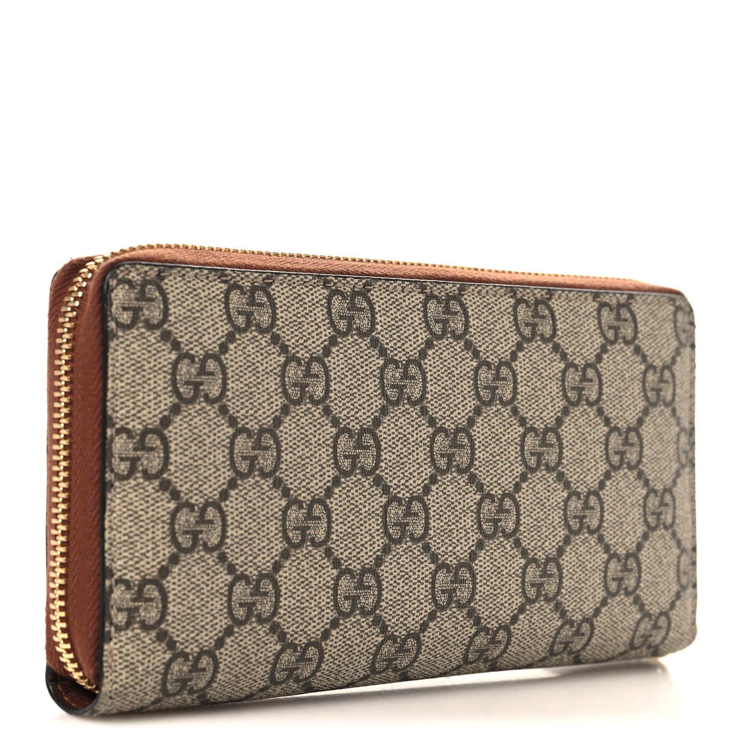Gucci GG Supreme Monogram Cuoio Toscano Zip Around Wallet Beige Ebony Cuir 3 of 7