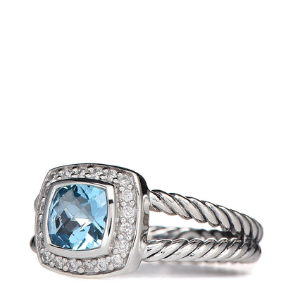 David Yurman Sterling Silver Diamond Blue Topaz 7mm Petite Albion Ring 60 9 3 of 5
