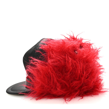 Prada Re-Nylon Curly Faux Fur Mens Ear Flap Baseball Hat L Black Cerise 3 of 7
