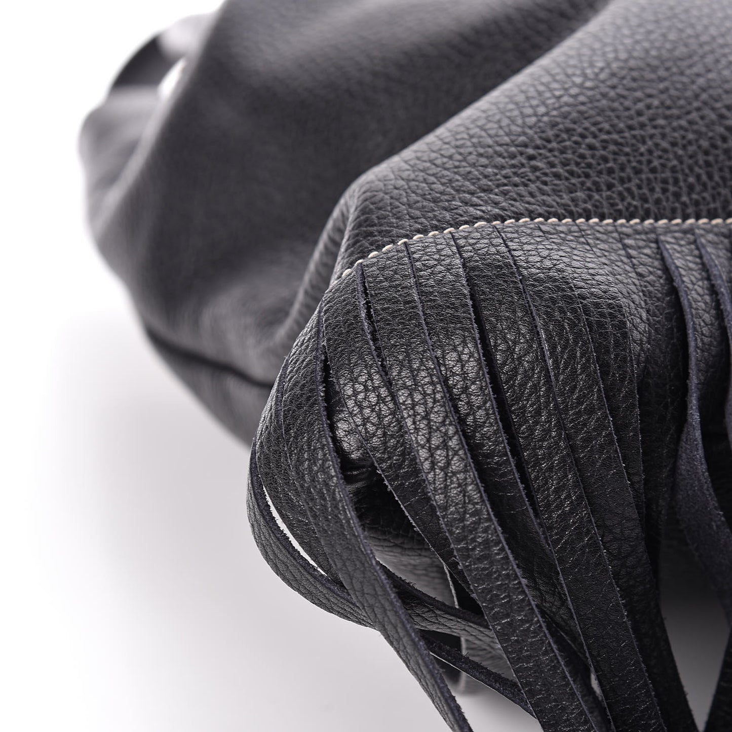 Cervo Deerskin Embossed Logo Fringe Backpack Black
