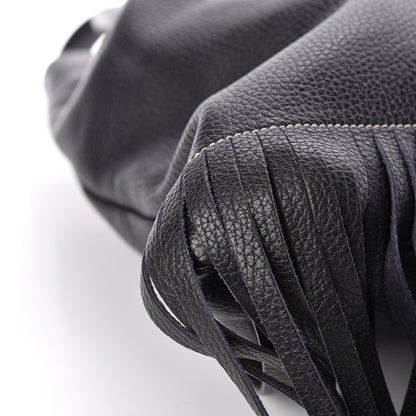 Prada Cervo Deerskin Embossed Logo Fringe Backpack Black 9 of 12