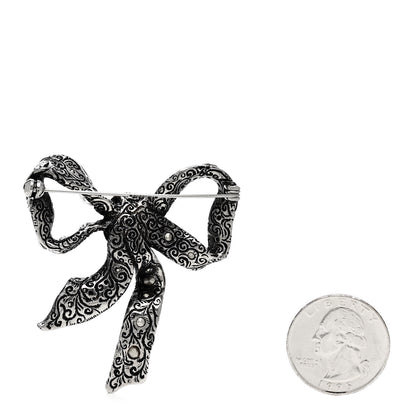 Gucci Metal Crystal Bow Brooch Silver 2 of 3