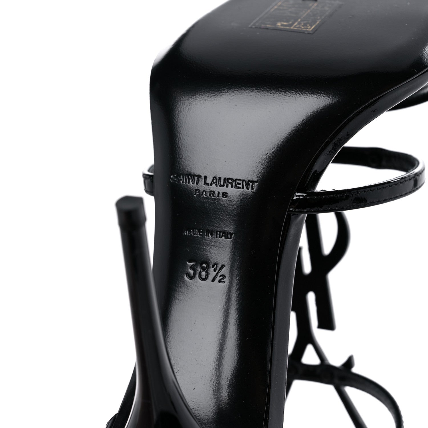 Saint Laurent Patent Cassandra 100 Ankle Strap Sandals 38.5 Black 7 of 11