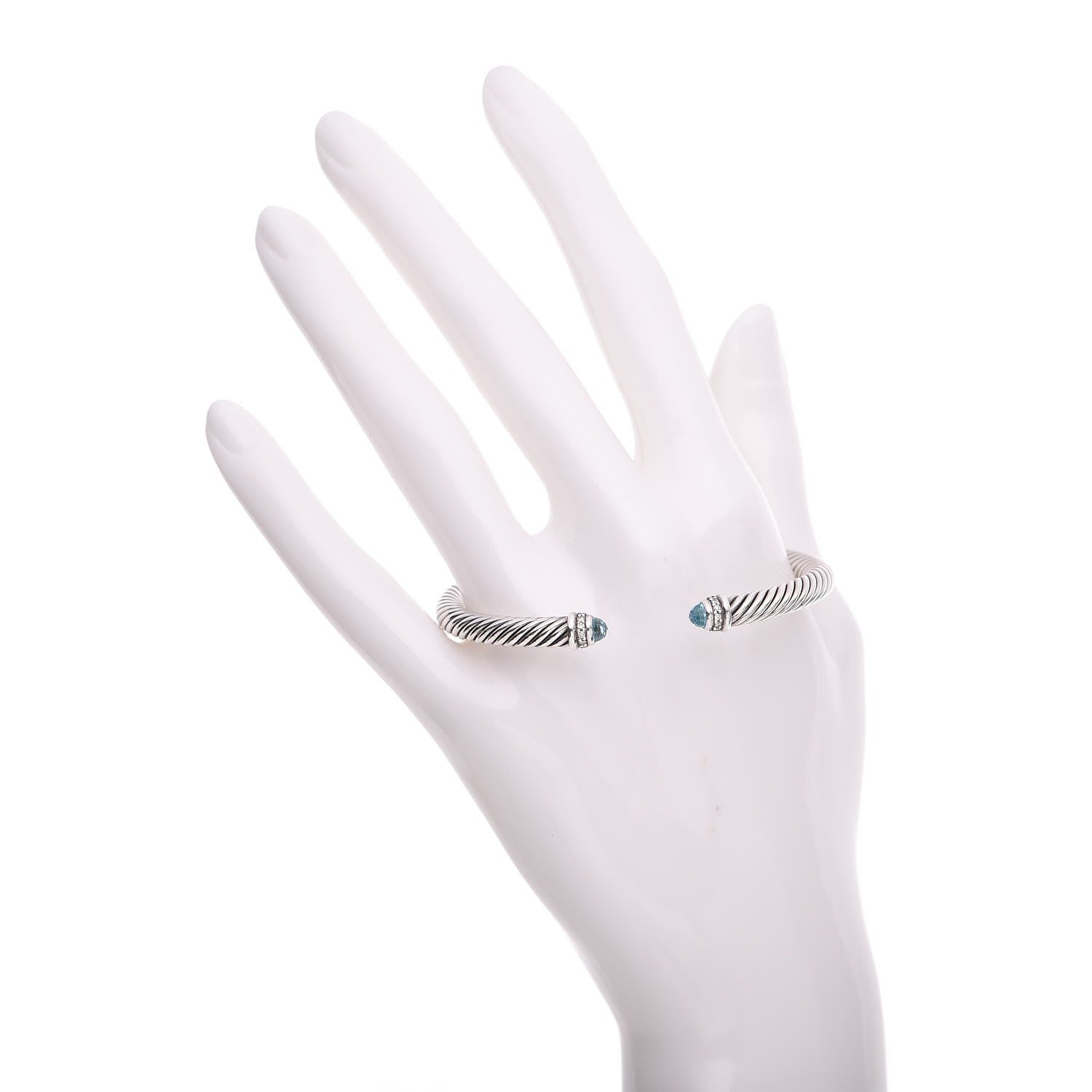 David Yurman Sterling Silver Diamond Blue Topaz 5mm Cable Classics Bracelet 2 of 4