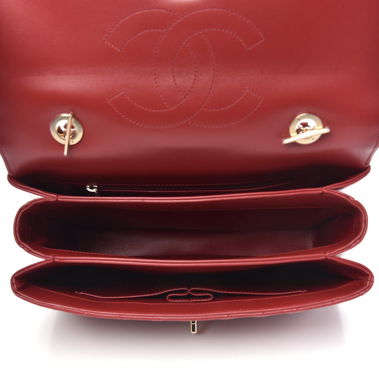 Lambskin Chevron Quilted Medium Trendy CC Dual Handle Flap Bag Red