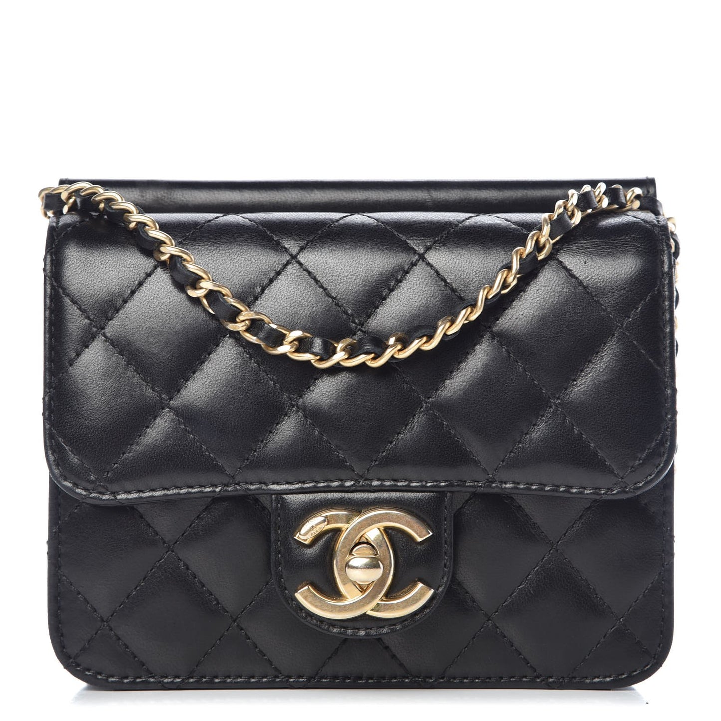 Lambskin Quilted Crossing Times Mini Flap Black