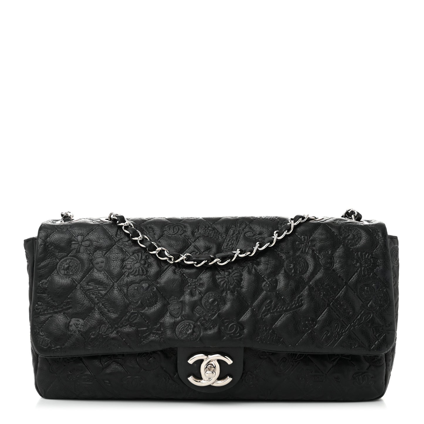 Calfskin Embossed Large Lucky Symbols Flap Black