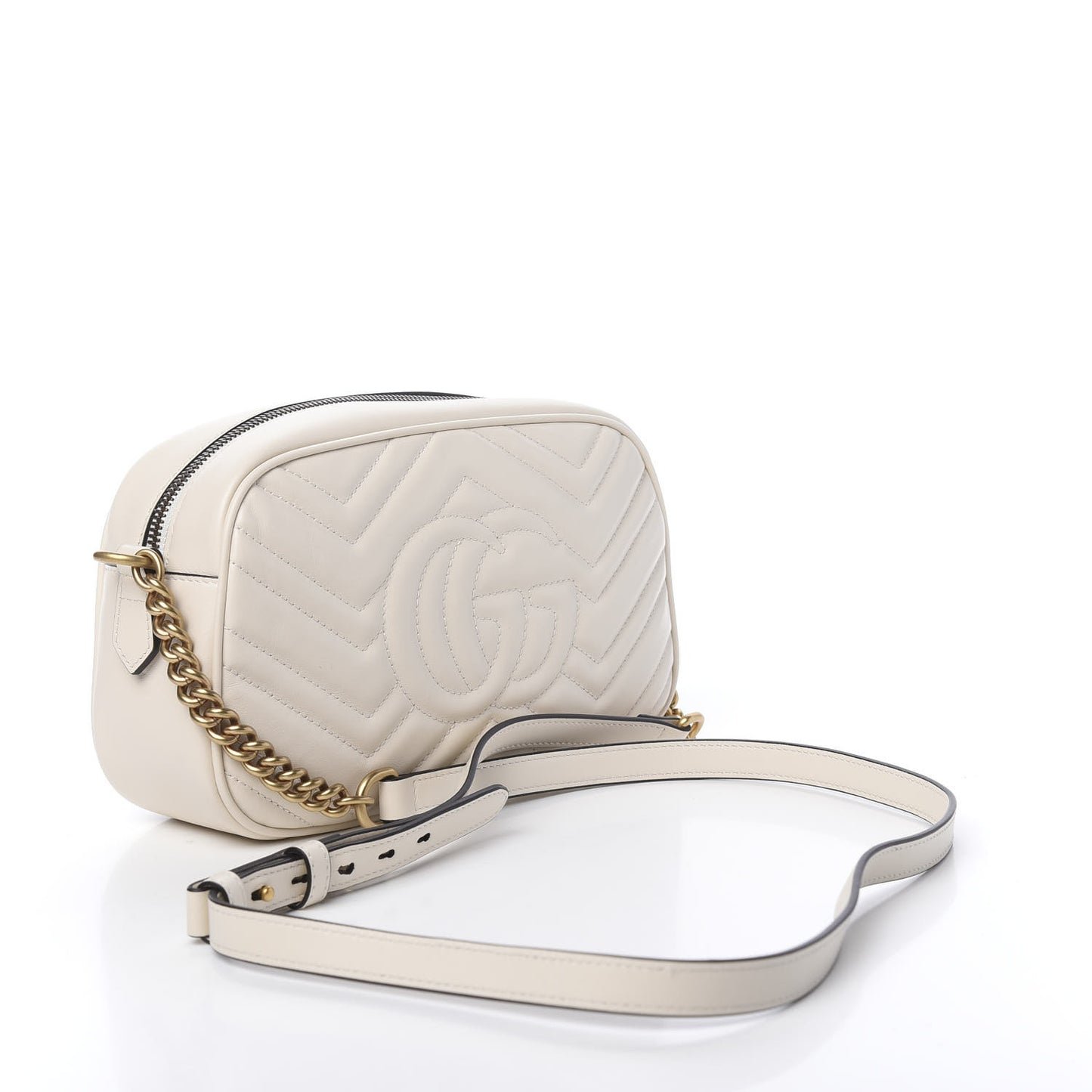 Calfskin Matelasse Small GG Marmont Chain Shoulder Bag White