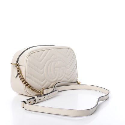 Gucci Calfskin Matelasse Small GG Marmont Chain Shoulder Bag White 3 of 10