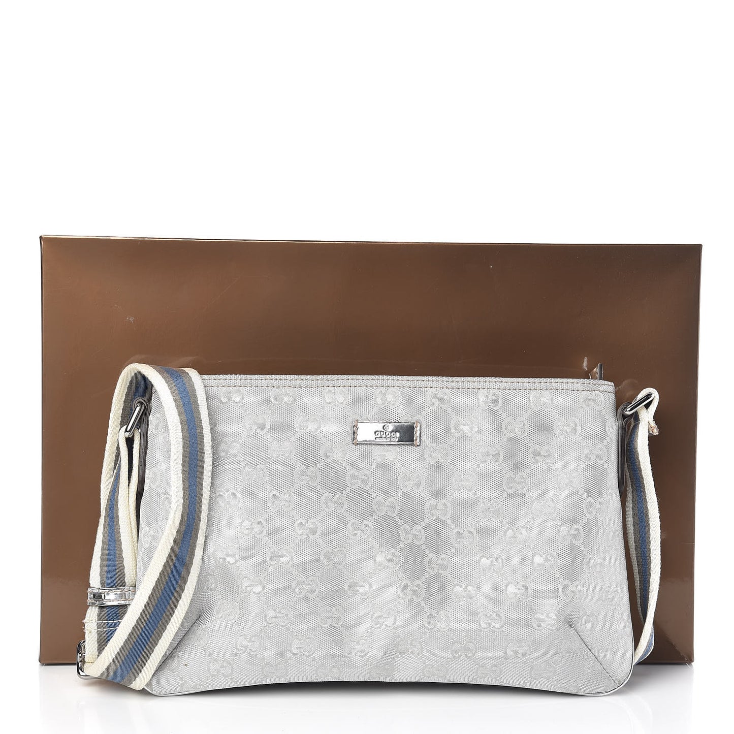 Metallic Monogram Web Small Flat Messenger Crossbody Silver