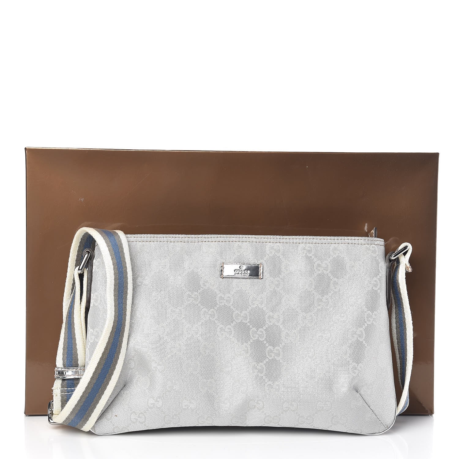 Gucci Metallic Monogram Web Small Flat Messenger Crossbody Silver 11 of 11