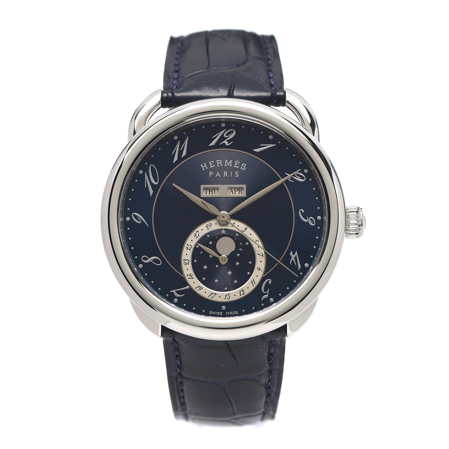 Stainless Steel Alligator 43mm Arceau Grande Lune Automatic Watch Bleu Abysse