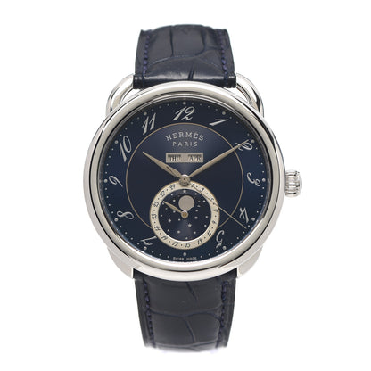 Hermes Stainless Steel Alligator 43mm Arceau Grande Lune Automatic Watch Bleu Abysse 1 of 6