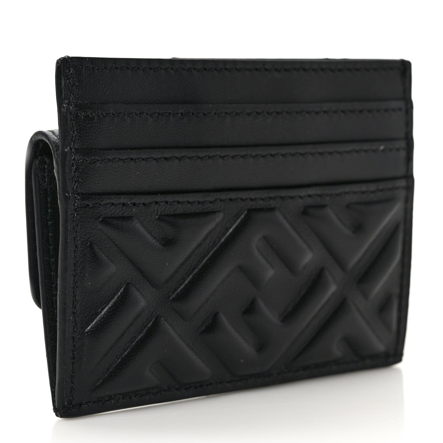 Fendi Nappa Matisse FF Diagonal Embossed Fold Over Card Holder Wallet Black 3 of 6