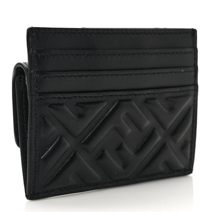 Fendi Nappa Matisse FF Diagonal Embossed Fold Over Card Holder Wallet Black 3 of 6