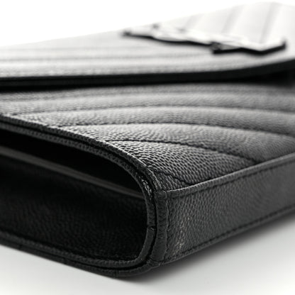 Saint Laurent Grain De Poudre Matelasse Chevron Monogram Monochrome Chain Wallet Black 8 of 10