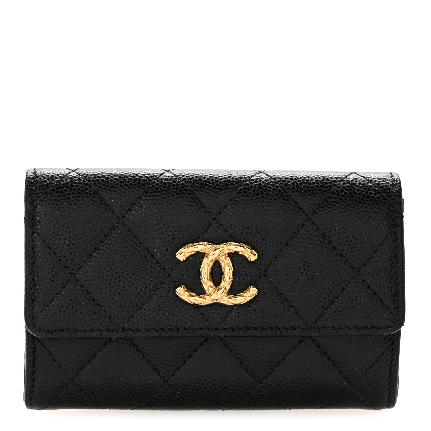 Chanel Caviar Quilted Chain CC Quilted Compact Flap Card Holder Black 1 of 10