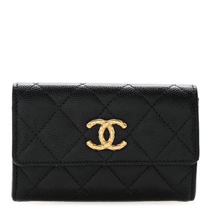 Chanel Caviar Quilted Chain CC Quilted Compact Flap Card Holder Black 1 of 10