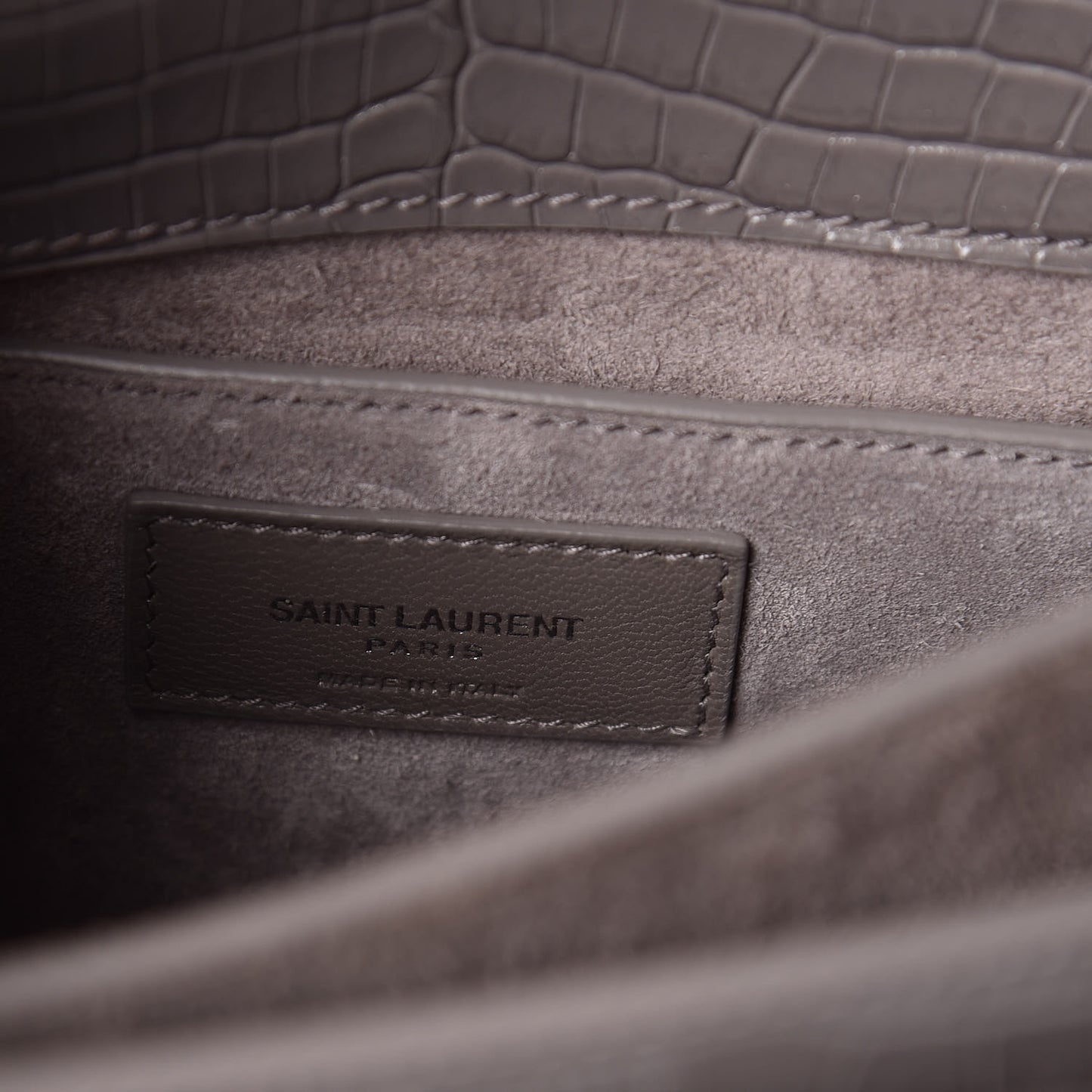 Calfskin Crocodile Embossed Medium Monogram Sunset Fog