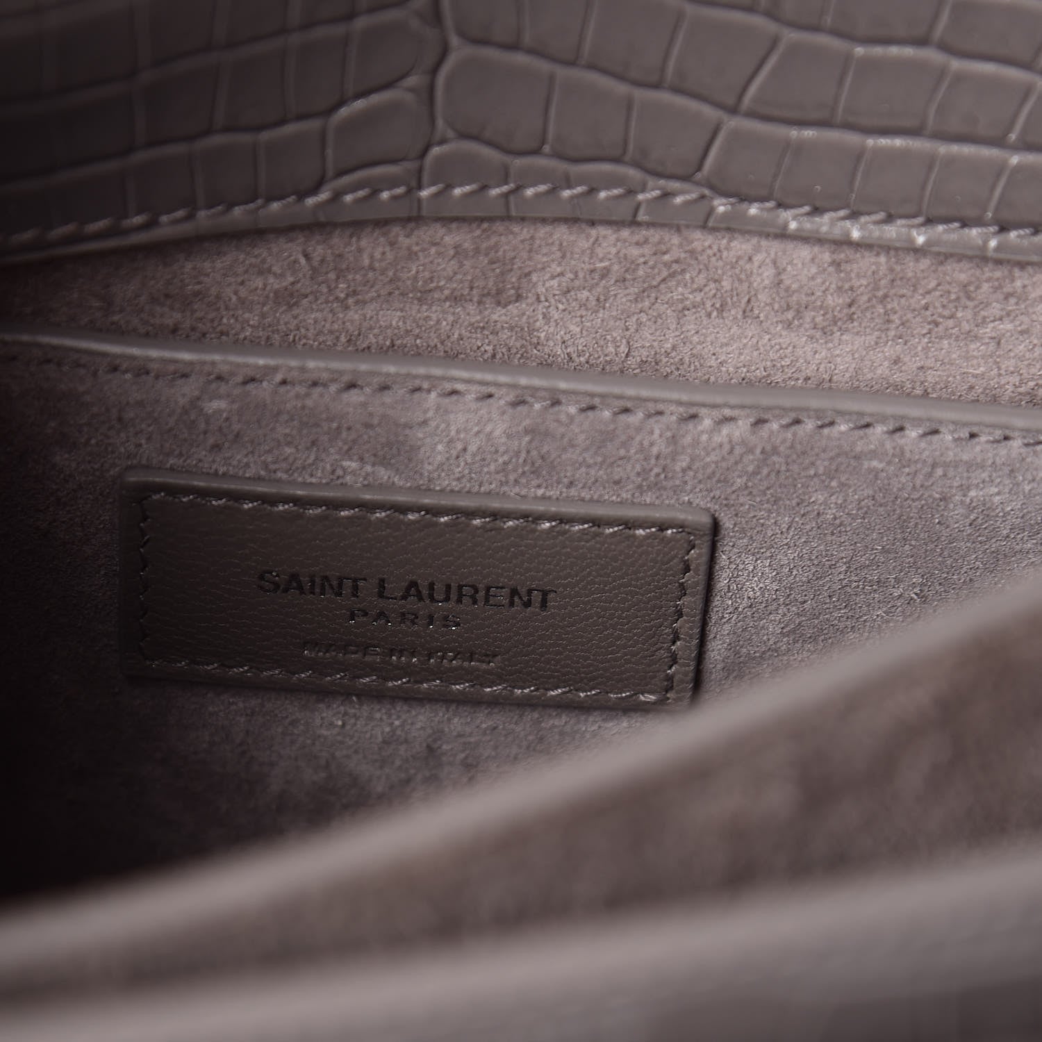 Saint Laurent Calfskin Crocodile Embossed Medium Monogram Sunset Fog 6 of 11