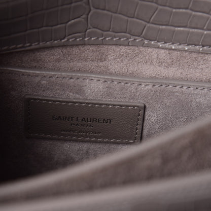 Saint Laurent Calfskin Crocodile Embossed Medium Monogram Sunset Fog 6 of 11