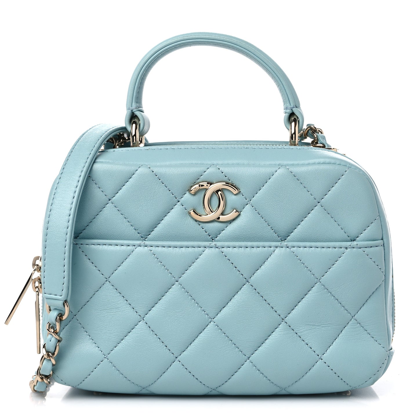 Lambskin Quilted Small Trendy CC Bowling Bag Light Blue