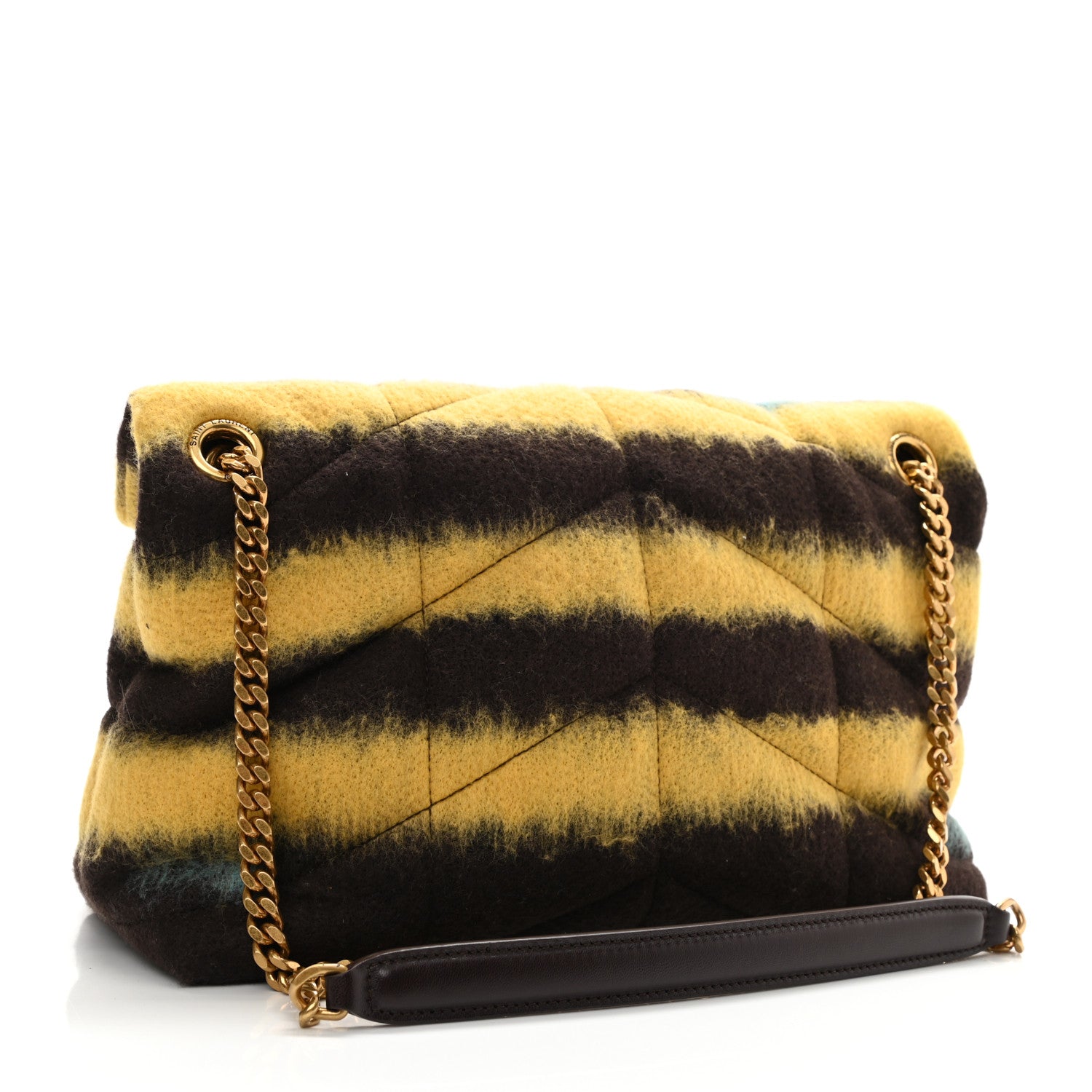 Saint Laurent Tie Dye Wool Quilted Small Loulou Puffer Monogram Chain Satchel Yellow Pacific Blue Dark Pecan 3 of 11