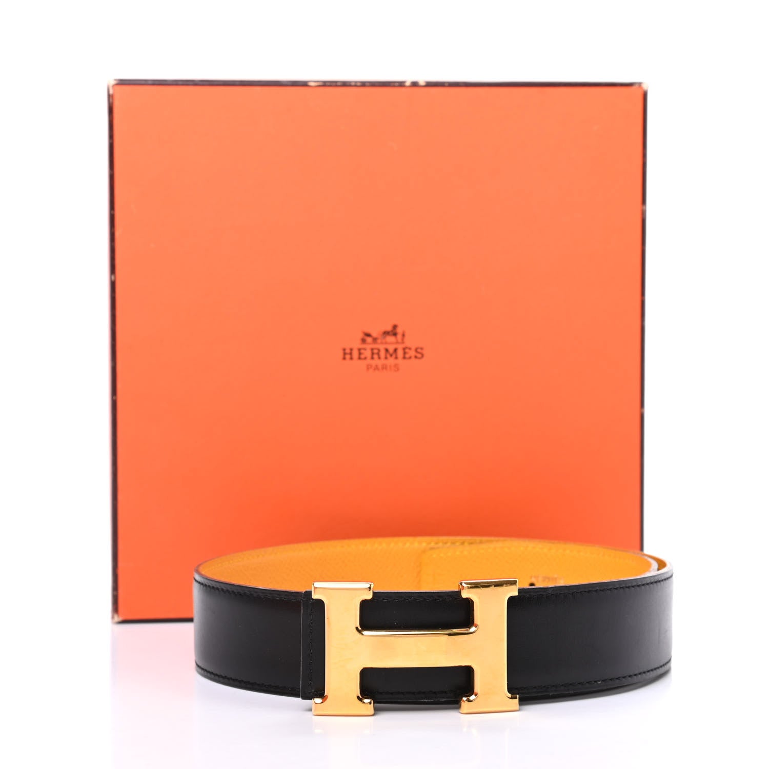 Hermes Box Epsom 32mm H Belt 75 Black Jaune 7 of 7