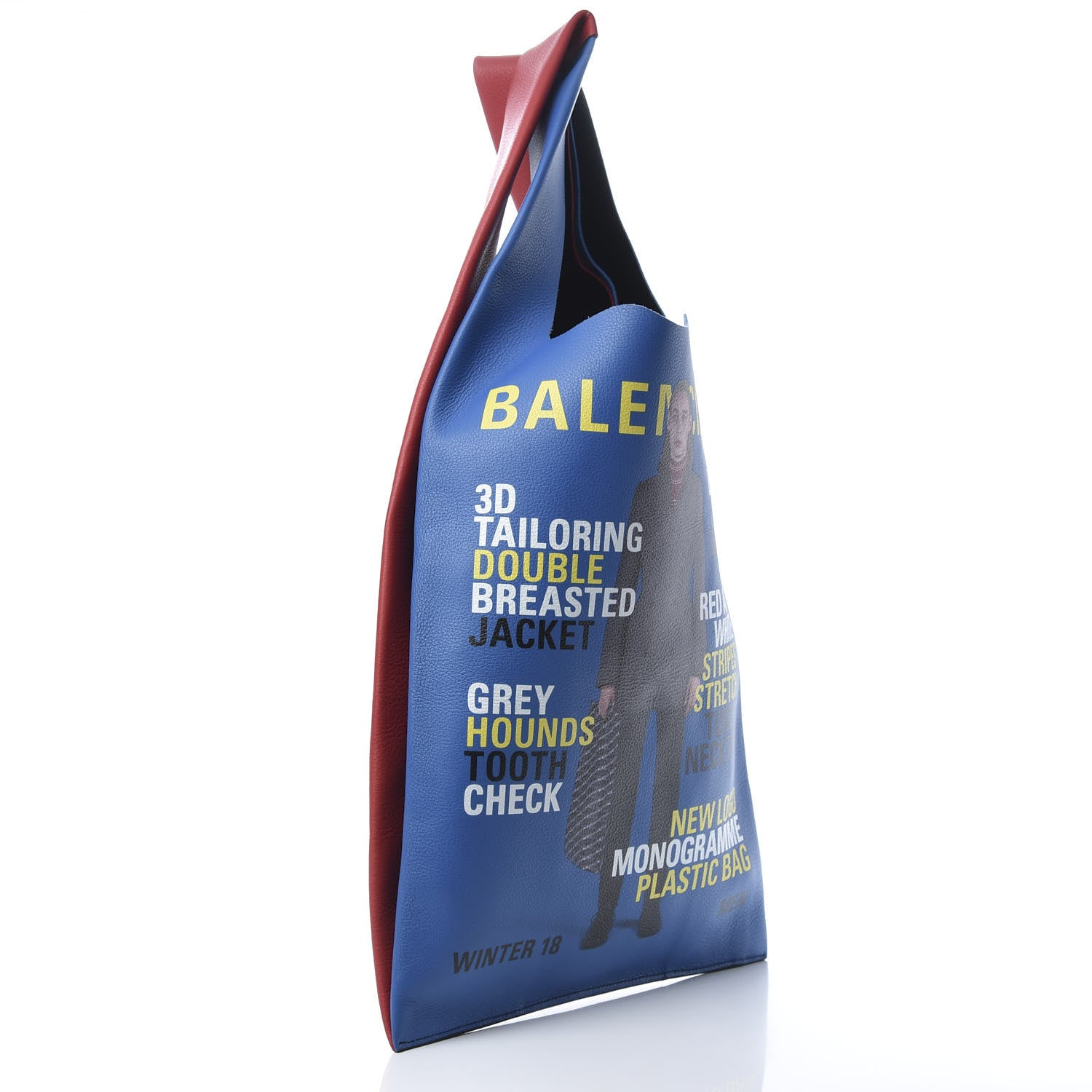 Balenciaga Grained Calfskin Winter 18 Campaign Medium Supermarket Tote Red Blue 4 of 13