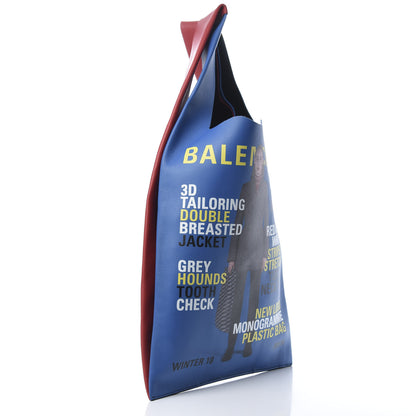 Balenciaga Grained Calfskin Winter 18 Campaign Medium Supermarket Tote Red Blue 4 of 13