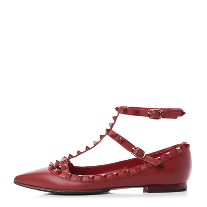 Valentino Garavani Calfskin Lacquered Monochrome Rockstud Cage Ballerina Flats 36.5 Rosso Valentino 1 of 9