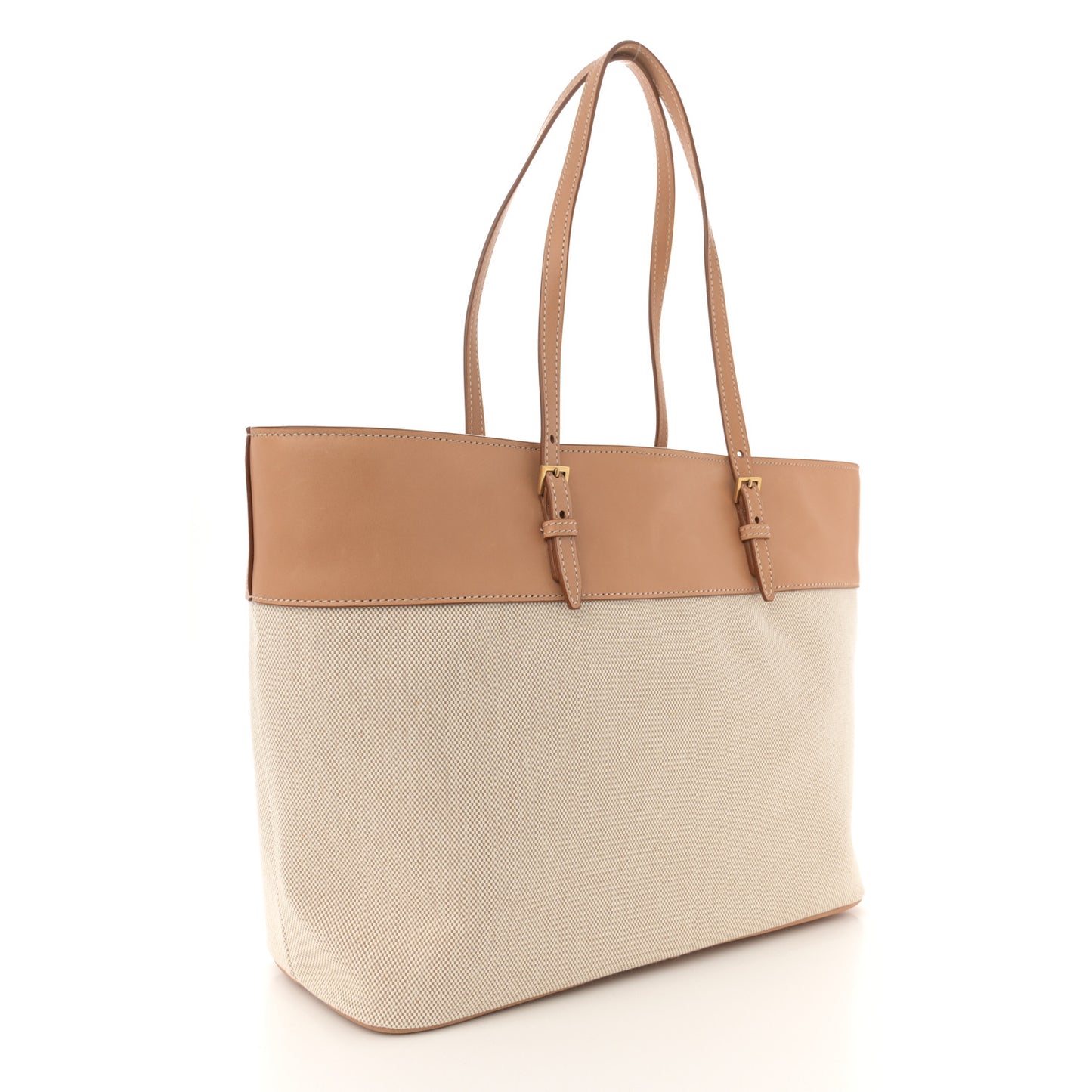 Canvas Calfskin Medium Shopper Tote Naturale Beige