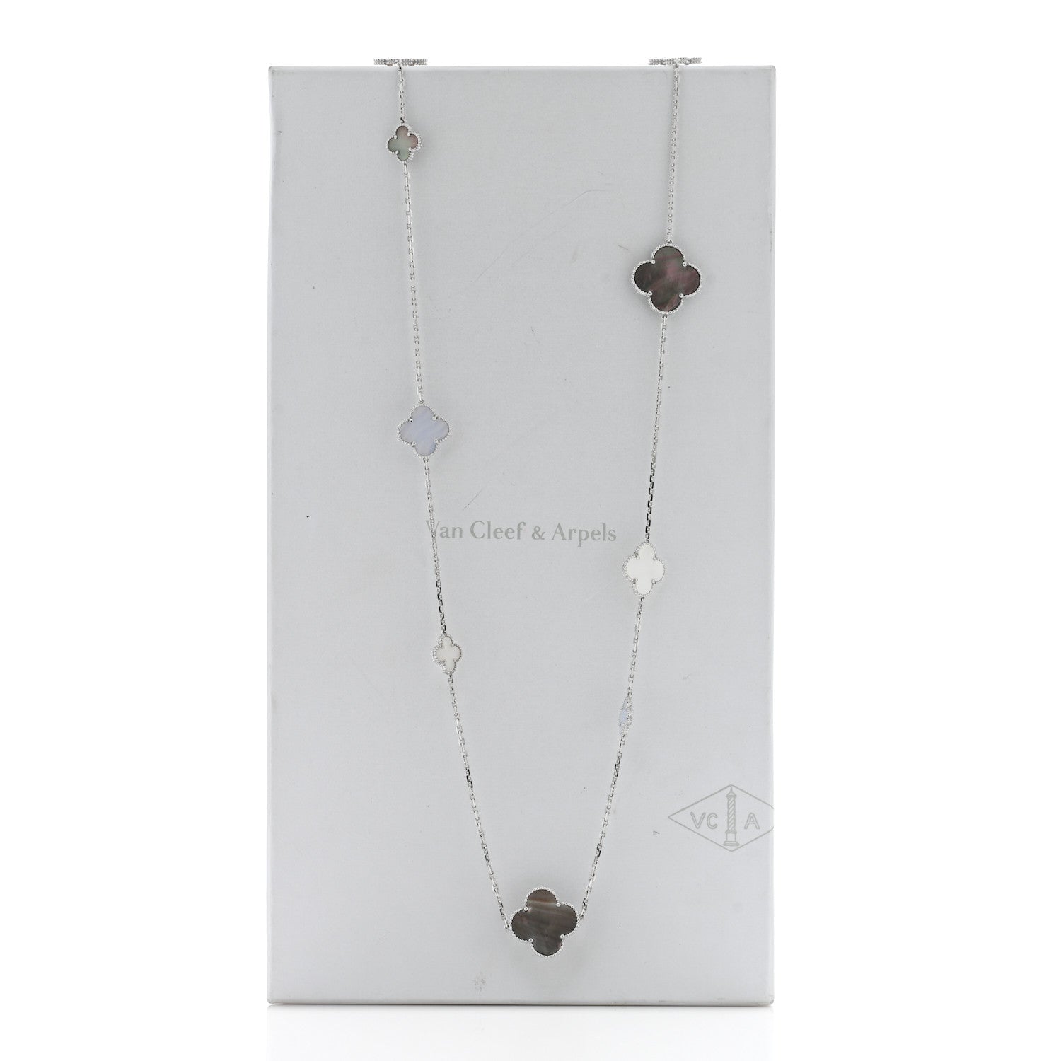Van Cleef & Arpels 18K White Gold Mother of Pearl Chalcedony 16 Motifs Magic Alhambra Necklace 6 of 8