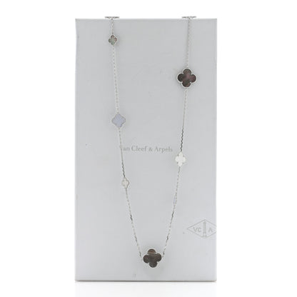 Van Cleef & Arpels 18K White Gold Mother of Pearl Chalcedony 16 Motifs Magic Alhambra Necklace 6 of 8