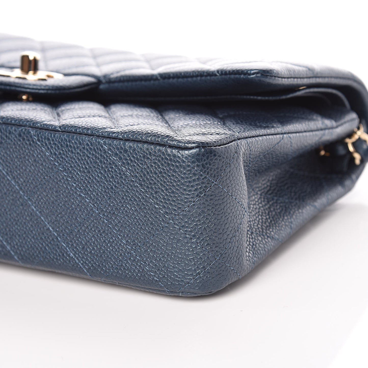 Iridescent Caviar Quilted Medium Double Flap Dark Blue