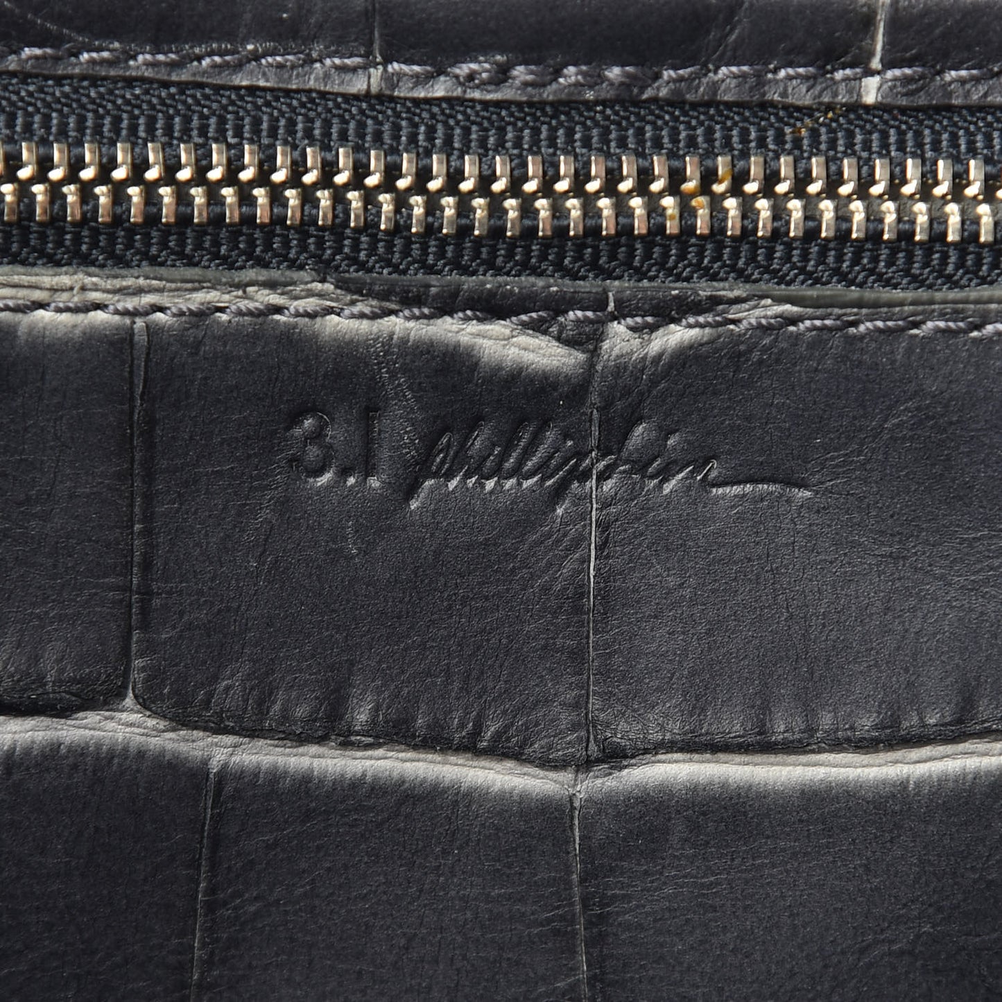Calfskin Crocodile Embossed Large Pashli Satchel Antique Grey