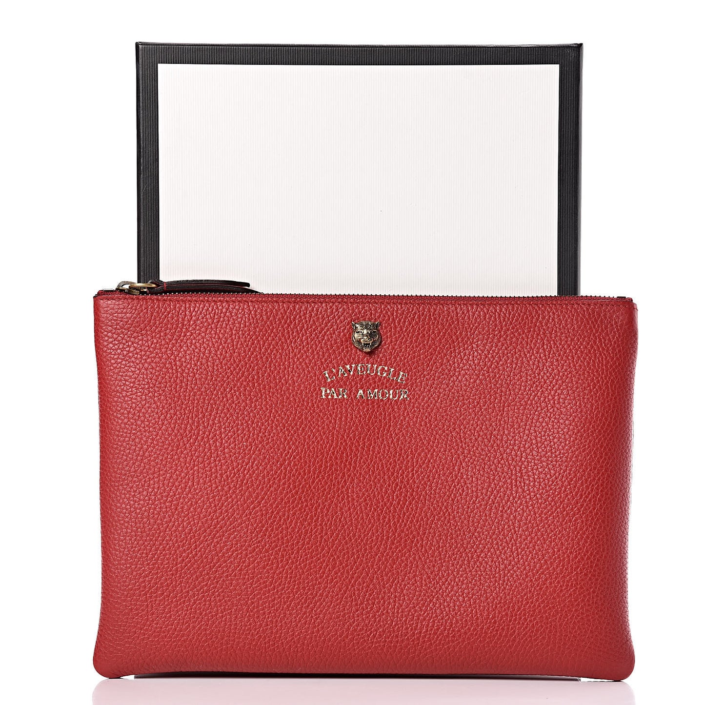 Pebbled Calfskin Animalier Tiger Zip Pouch Red