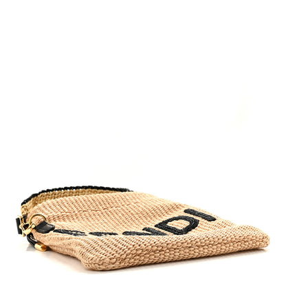 Fendi Raffia Logo Small Drawstring Pouch Bag Natural Black 4 of 11