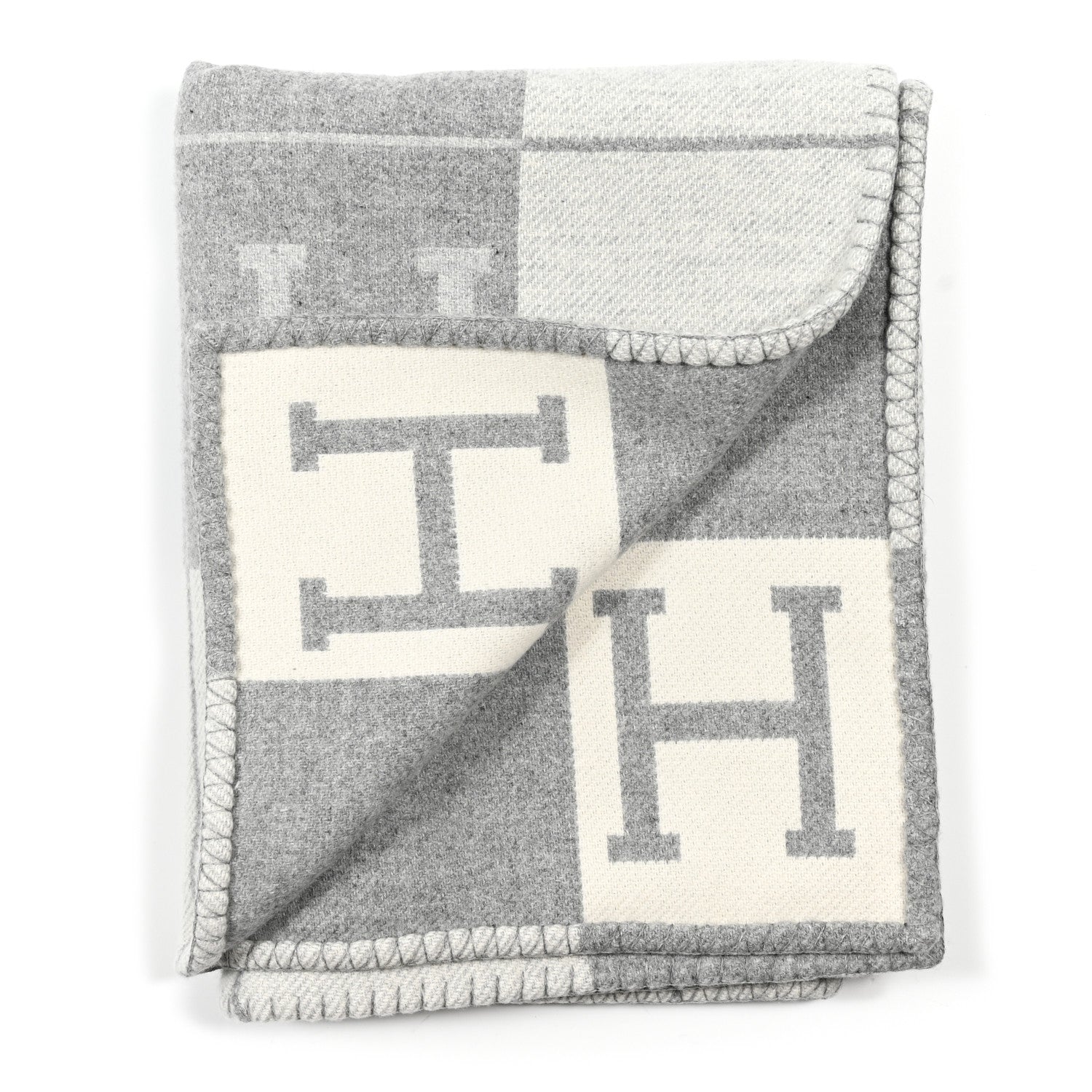 Hermes Wool Cashmere Avalon III Blanket Ecru Gris Clair 2 of 3
