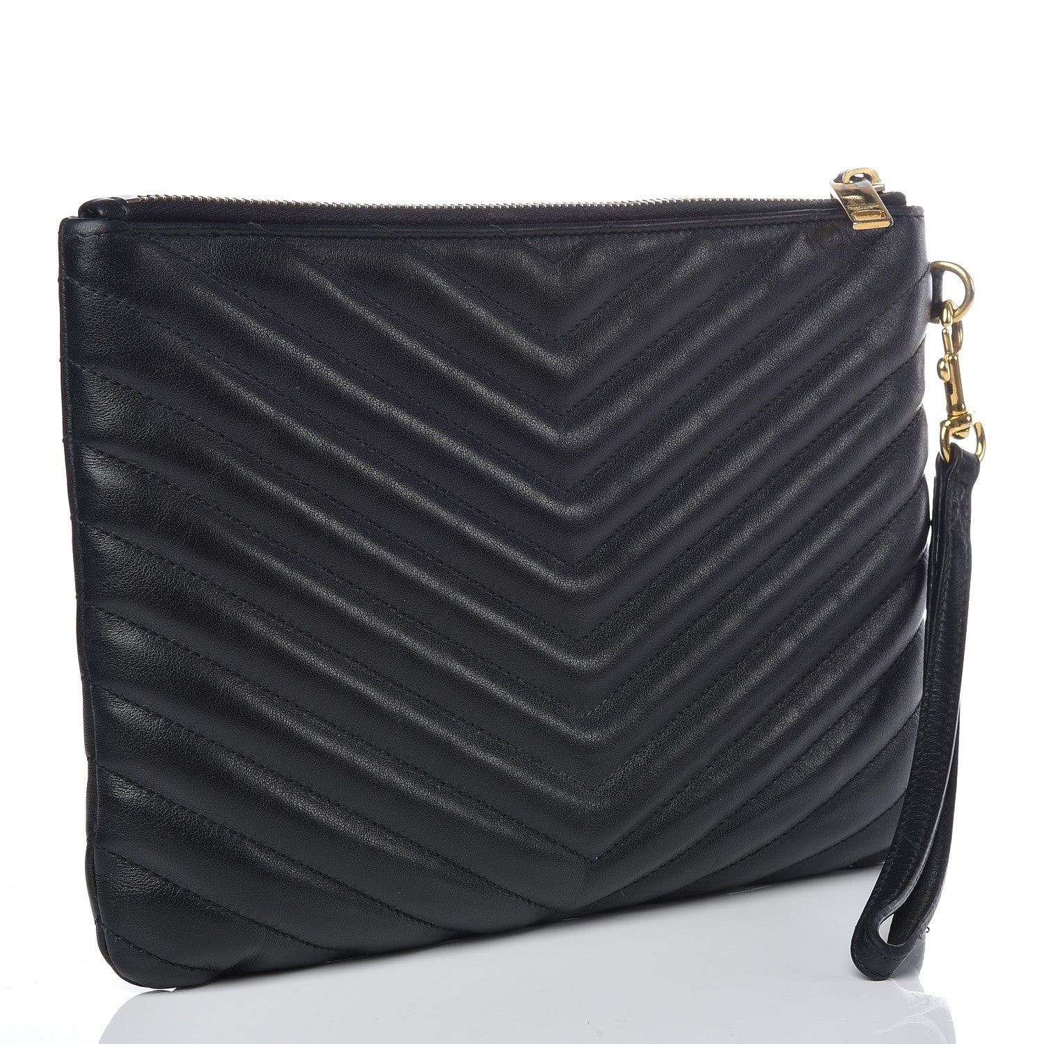 Saint Laurent Calfskin Matelasse Chevron Monogram A5 Wristlet Black 3 of 9