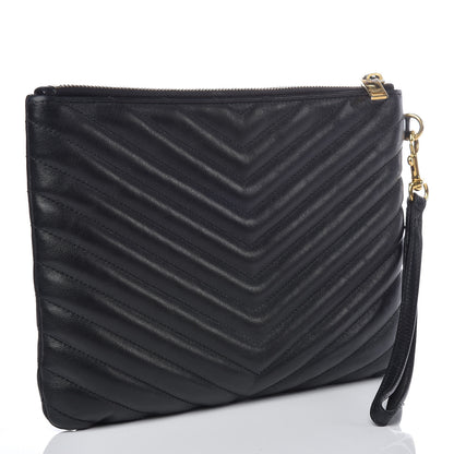 Saint Laurent Calfskin Matelasse Chevron Monogram A5 Wristlet Black 3 of 9