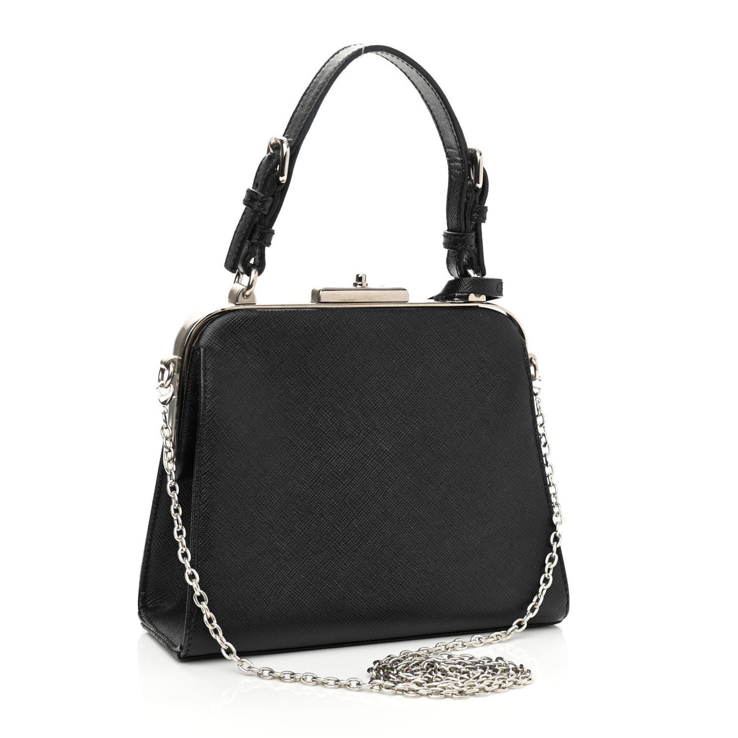 Saffiano Top Handle Frame Bag Black
