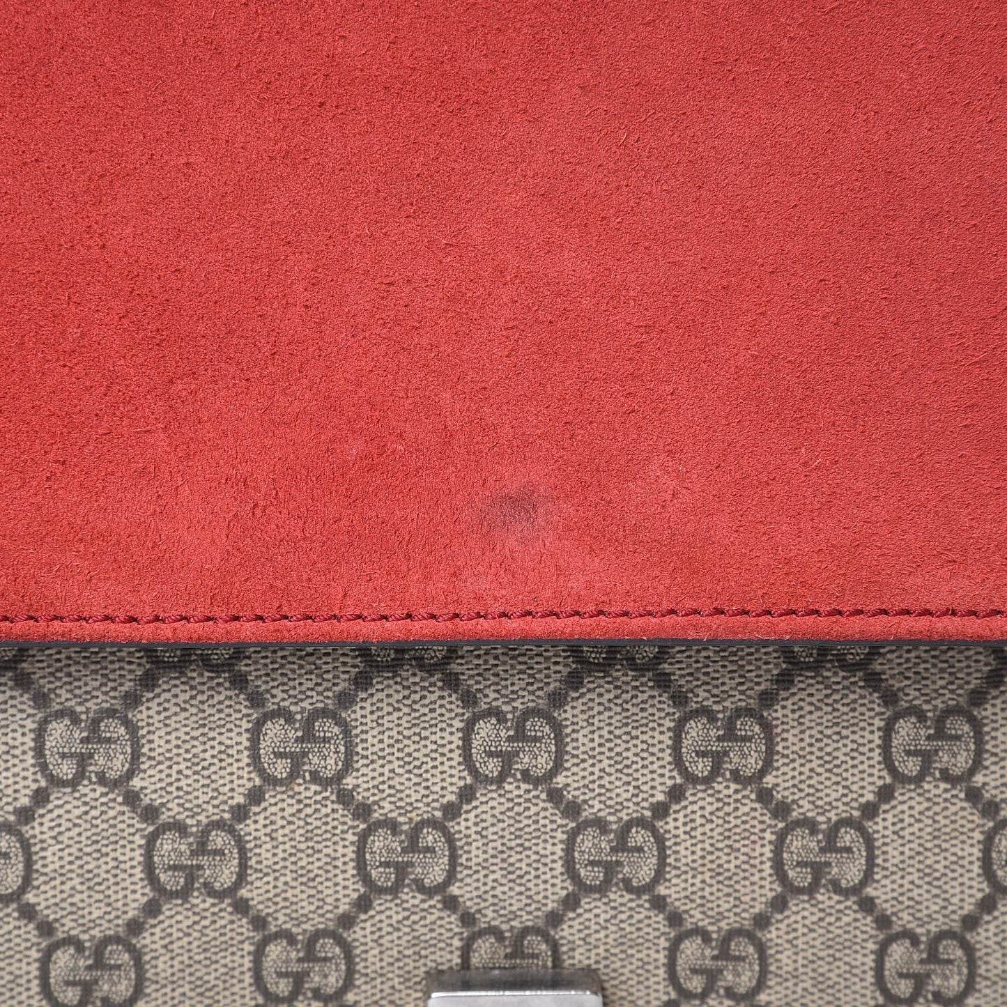 GG Supreme Monogram Suede Cudu Medium Dionysus Shoulder Bag Beige Ebony Vulcanic Red